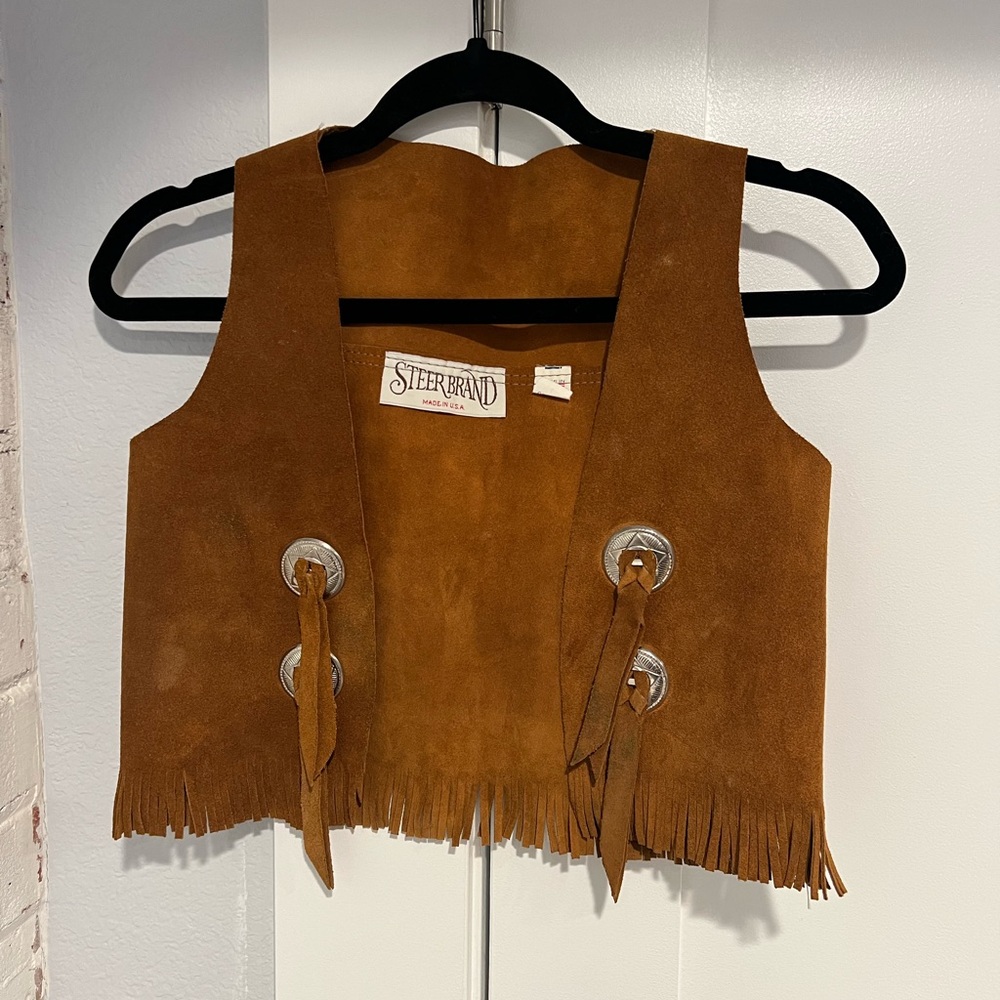 Vintage Steer Brand leather fringe vest
